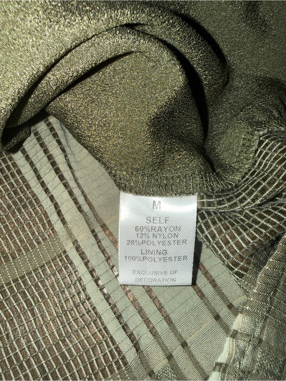 THML Women’s Olive Green Plaid Puff Sleeve Ruffle Neck Blouse Size Medium - Picture 4 of 10